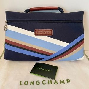 NEW Longchamp Canvas Clutch "Club" Blue- Made in France- Hand Bag
